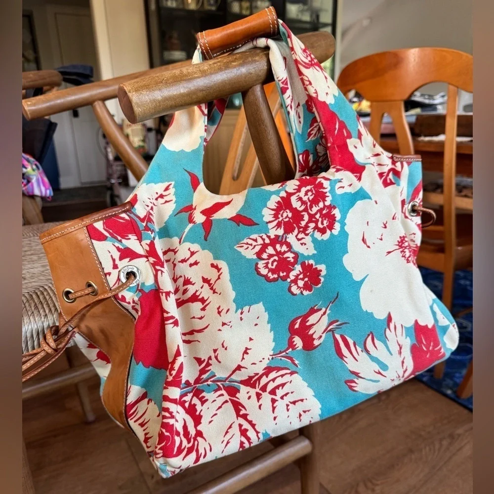 Vintage Kate Spade Floral Canvas Leather Tote Lined